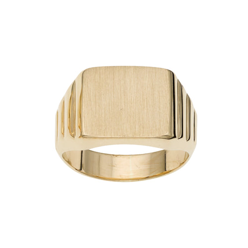 14K Yellow Gold Matte Rectangular Unisex Signet Ring, Size 9