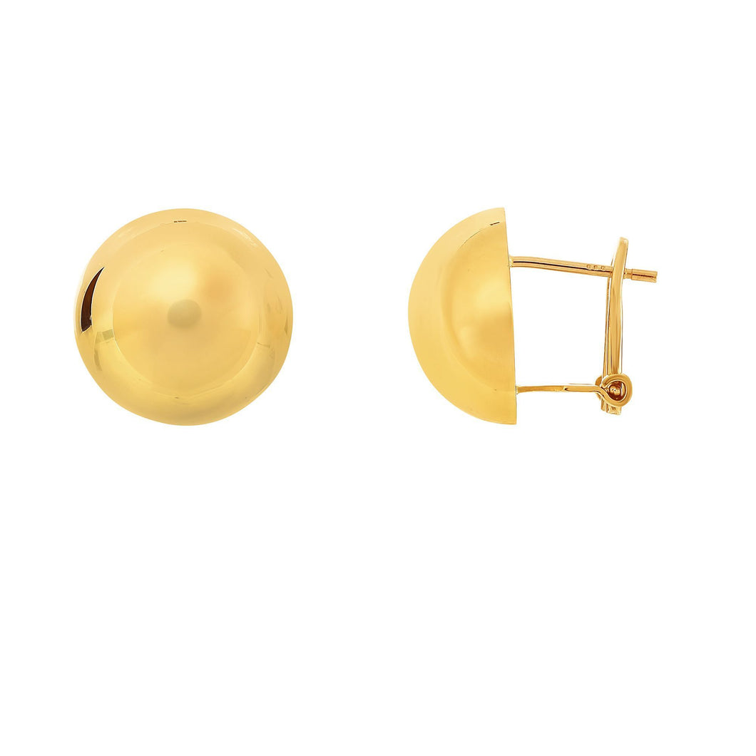 14Kt Yellow Gold 15mm High Polished Semi Round Half Ball Fancy Earring with Leverback Clasp