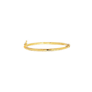 14kt Yellow Gold 5.50" Shiny Round Tube Twisted Bangle with Clasp