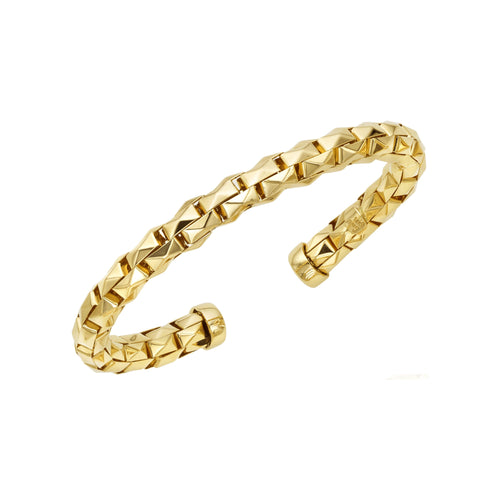 14K Yellow Gold Pyramid Polished Cuff Bangle