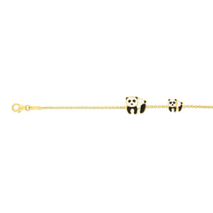 14kt Gold 6" Yellow Finish Element-1:10x9mm+Element-2:7x6mm Shiny Panda Bear Animal Bracelet with Lobster Clasp