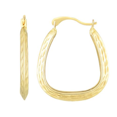 14kt Gold Yellow Finish 22x18.8mm Diamond Cut Hoop Earring with Hinged Clasp