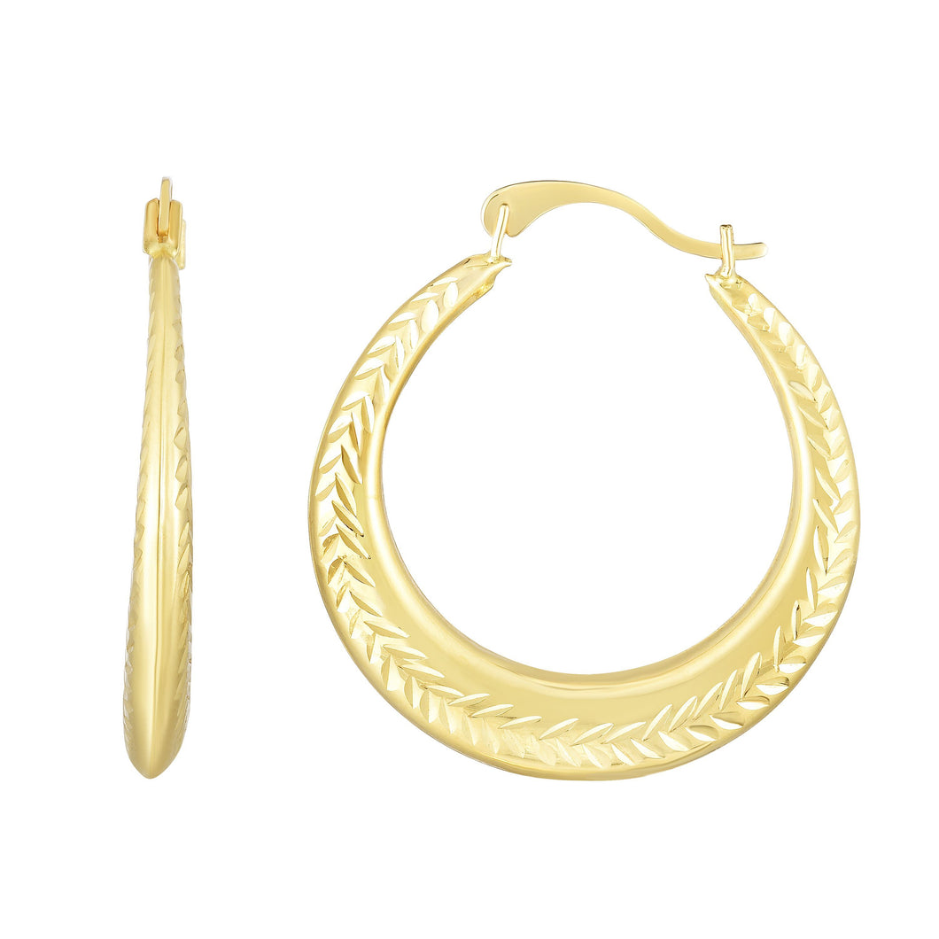 14kt Gold Yellow Finish 24.5x22.5mm Diamond Cut Hoop Earring with Hinged Clasp
