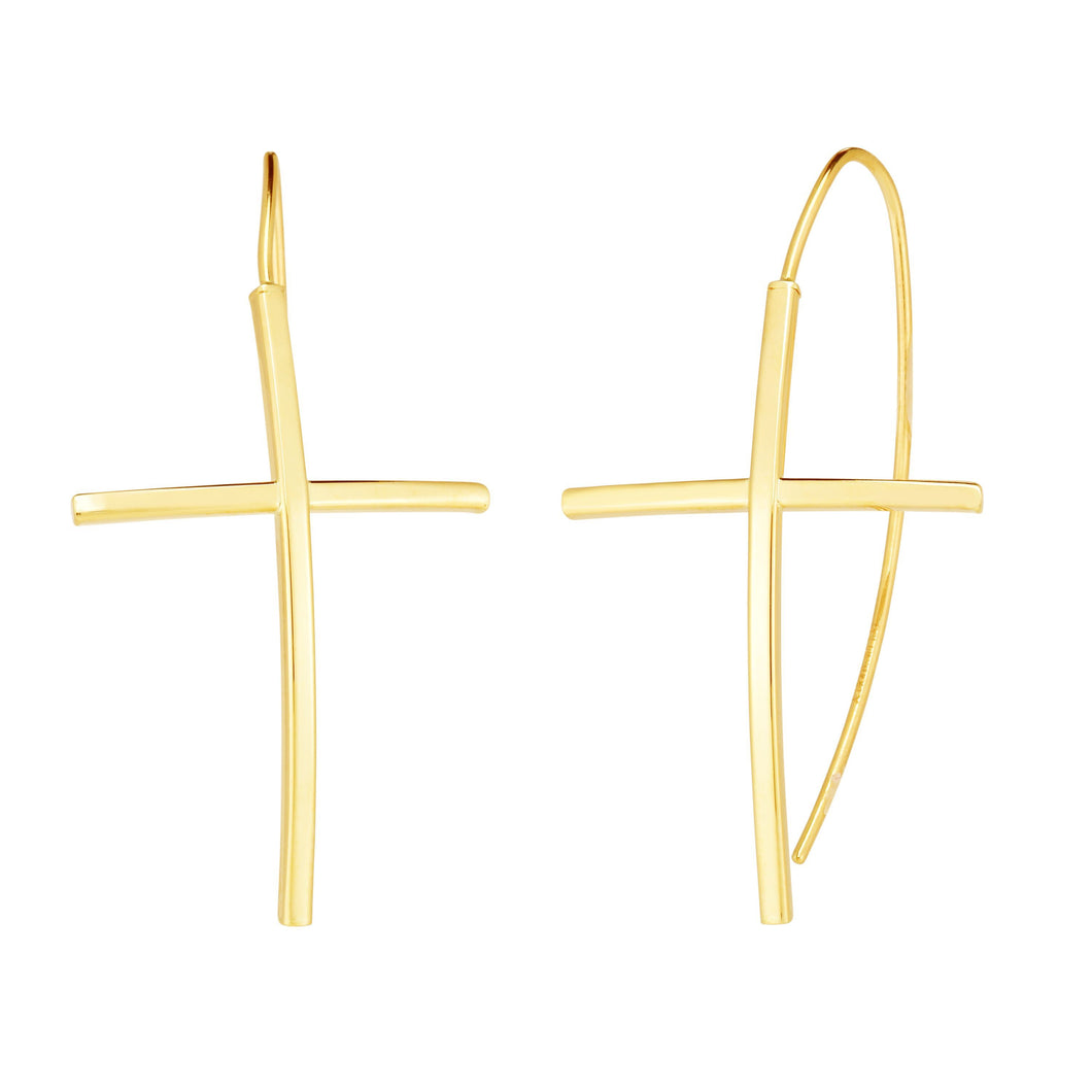 14kt Gold Yellow Finish Cross Earring with Slide Clasp