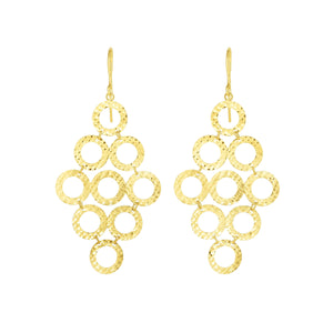 14kt Gold Yellow Finish Diamond Cut Graduated Drop Grape Cluster Earring with Euro Wire Clasp