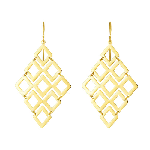 14kt Gold Yellow Finish Diamond Shaped Drop Earring with Euro Wire Clasp