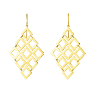 14kt Gold Yellow Finish Diamond Shaped Drop Earring with Euro Wire Clasp