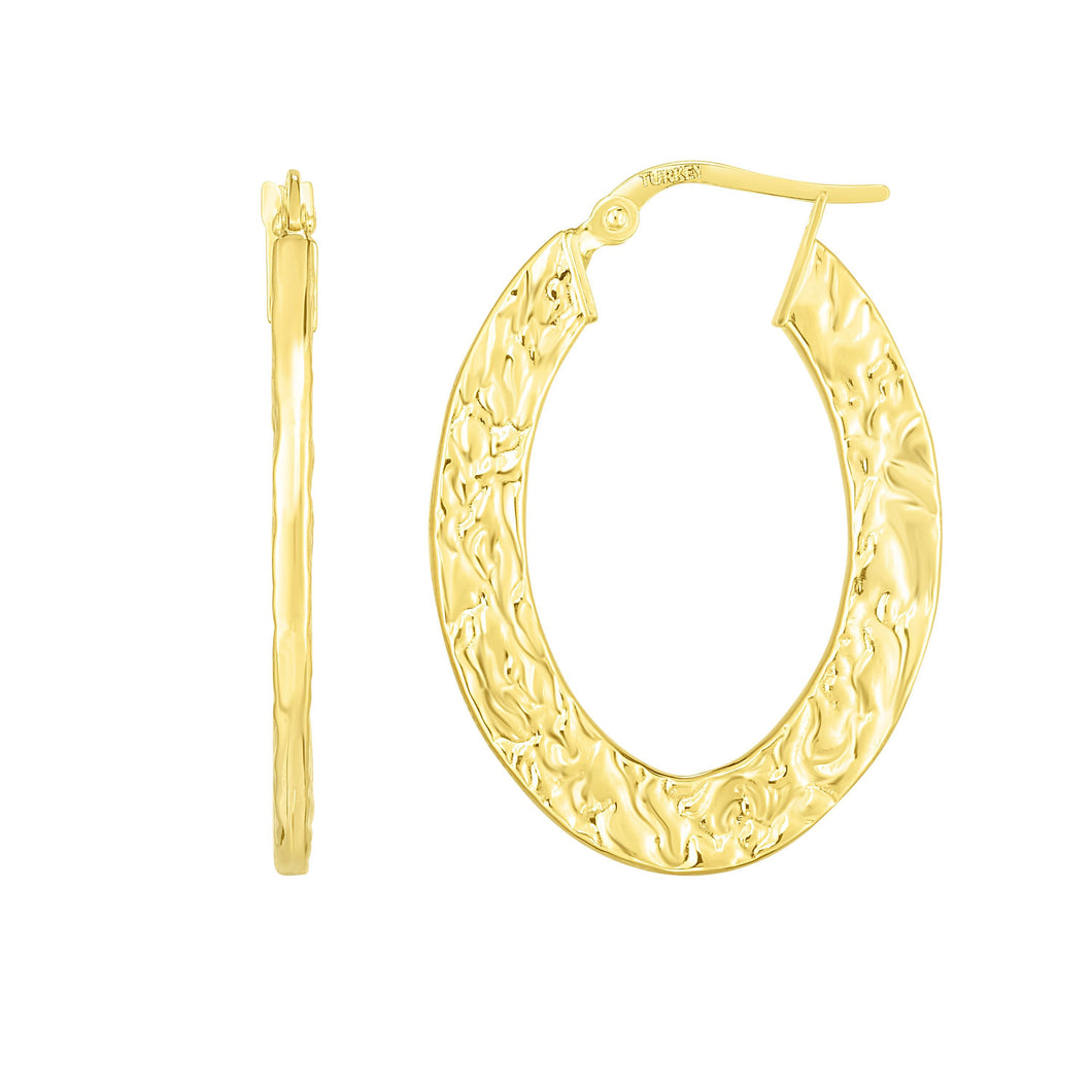 14kt Gold Yellow Finish 2x32.5x23.5mm Textured Hoop Earring with Hinged Clasp
