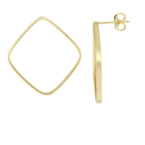 14kt Gold Yellow Finish 29x27.5mm Polished Diamond Post Earring with Push Back Clasp