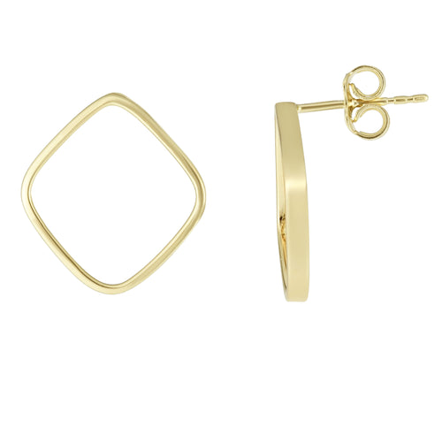 14kt Gold Yellow Finish 18x17mm Polished Diamond Post Earring with Push Back Clasp