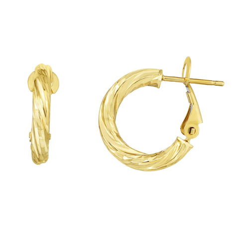 14kt Gold Yellow Finish 3x16.5x16.5mm Diamond Cut Hoop Earring with Snap Clasp