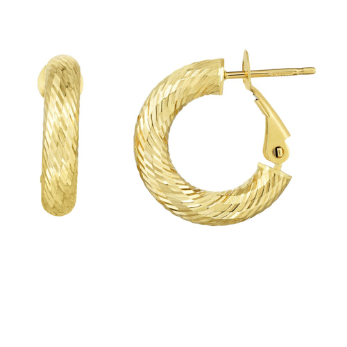 14kt Gold Yellow Finish 4x18x17.5mm Diamond Cut Hoop Earring with Snap Clasp