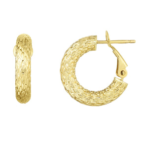 14kt Gold Yellow Finish 4x18x17.5mm Textured Hoop Earring with Snap Clasp