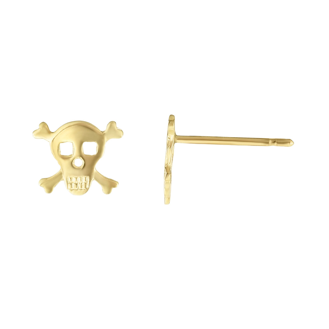 14kt Gold Yellow Finish 6x7.2mm Diamond Cut Post Skull Earring with Butterfly Push Back NOT Included Clasp