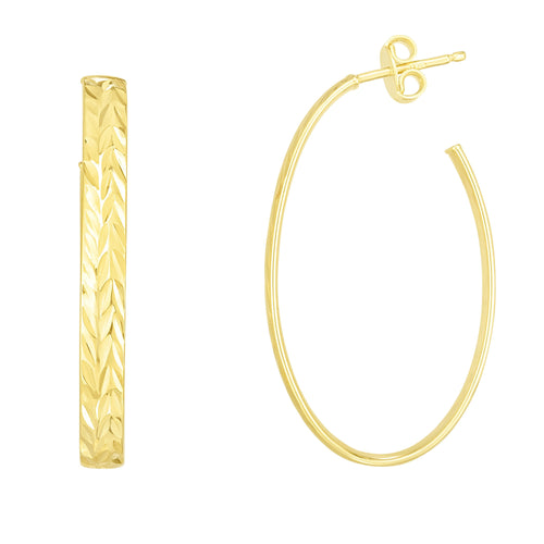 14kt Gold Yellow Finish 38x22.5mm Diamond Cut Post Earring with Push Back Clasp