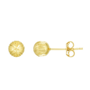 14kt Gold Yellow Finish 5mm Diamond Cut Round Post Ball Earring with Push Back Clasp