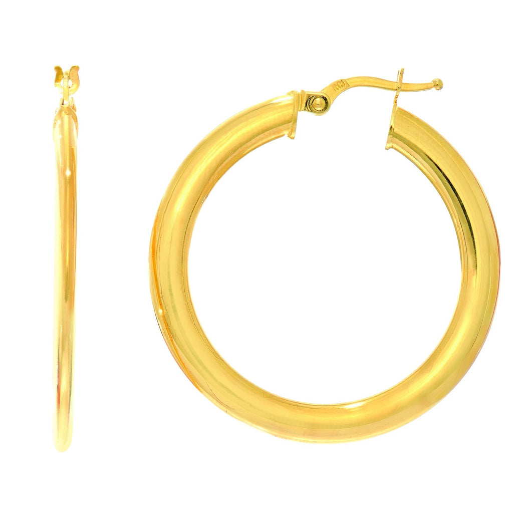 14Kt Yellow Gold 2X27mm Shiny Flat Round Hoop Earring with Hinged Clasp