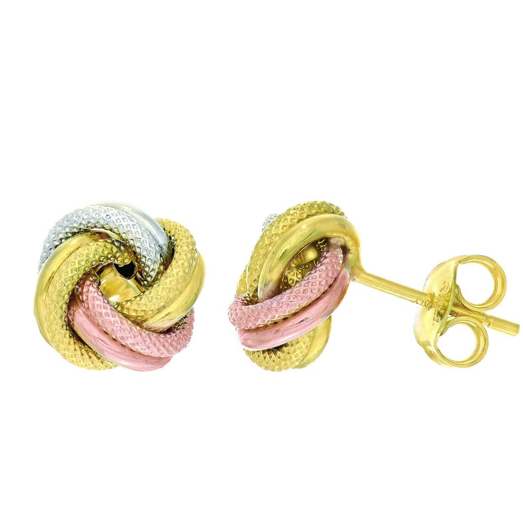 14Kt Tri-Color Textured+Shiny Love Knot Earrings