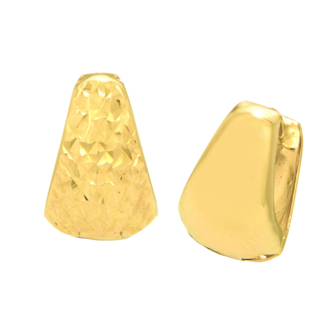 14Kt Yellow Gold Half Shiny Half Diamond Cut Small Snuggable Like Earring