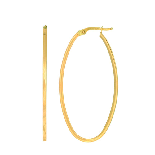 14Kt Yellow Gold 1.7X20X40mm Shiny Square Tube Oval Hoop Earring with Hinged Clasp