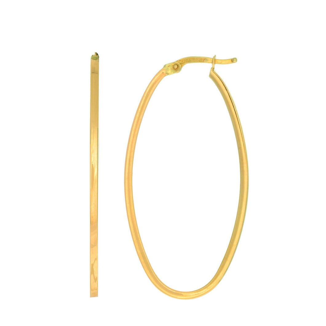 14Kt Yellow Gold 1.7X20X40mm Shiny Square Tube Oval Hoop Earring with Hinged Clasp