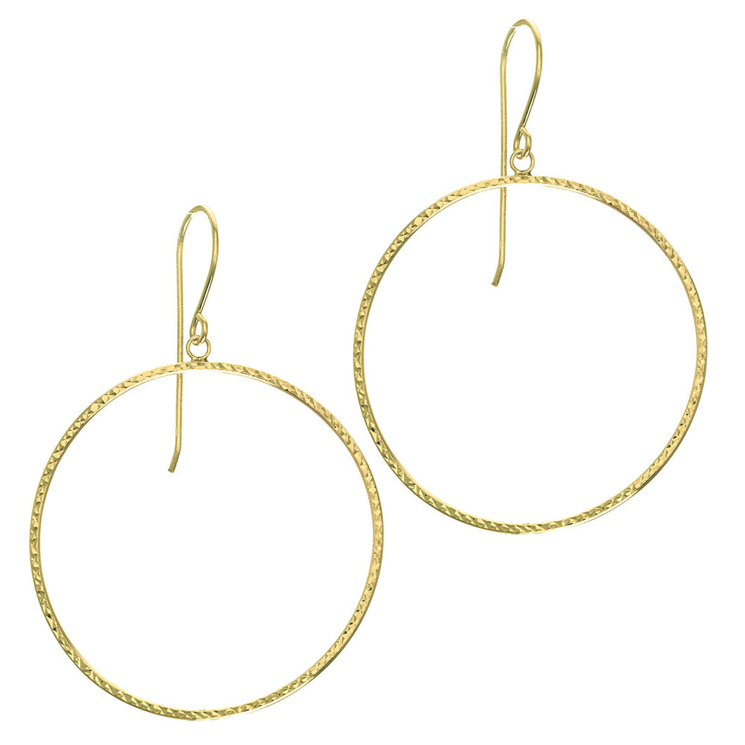 14Kt Yellow Gold Star Diamond Cut Round Shaped Open Drop Earrings with French Wire