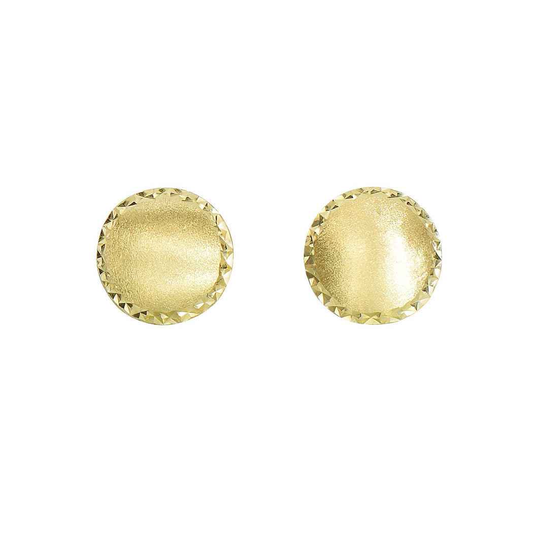 14K Yellow Gold 11.3mm Satin M&M Bead Post Earring with Diamond Cut Edges
