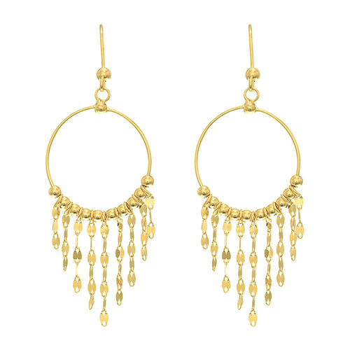 14K Yellow Gold Shiny Chandelier Earring with Graduated Fringe Pattern+French Wire Clasp