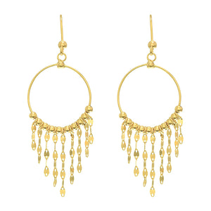 14K Yellow Gold Shiny Chandelier Earring with Graduated Fringe Pattern+French Wire Clasp