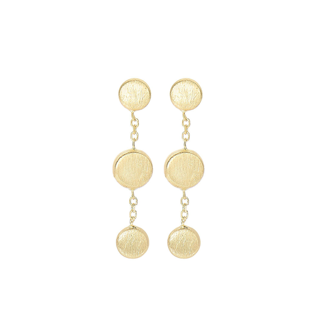 14Kt Yellow Gold Shiny+Satin Finish 3-Button Pebble Drop Earring with Butterfly Clasp