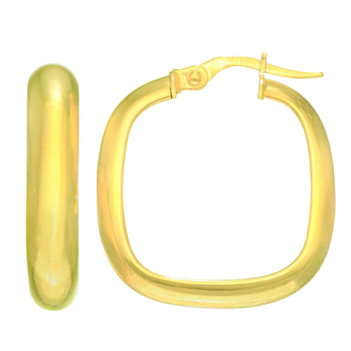 14Kt Yellow Gold 4.8X22.3mm Shiny Domed Square Type Hoop Earring with Hinged Clasp