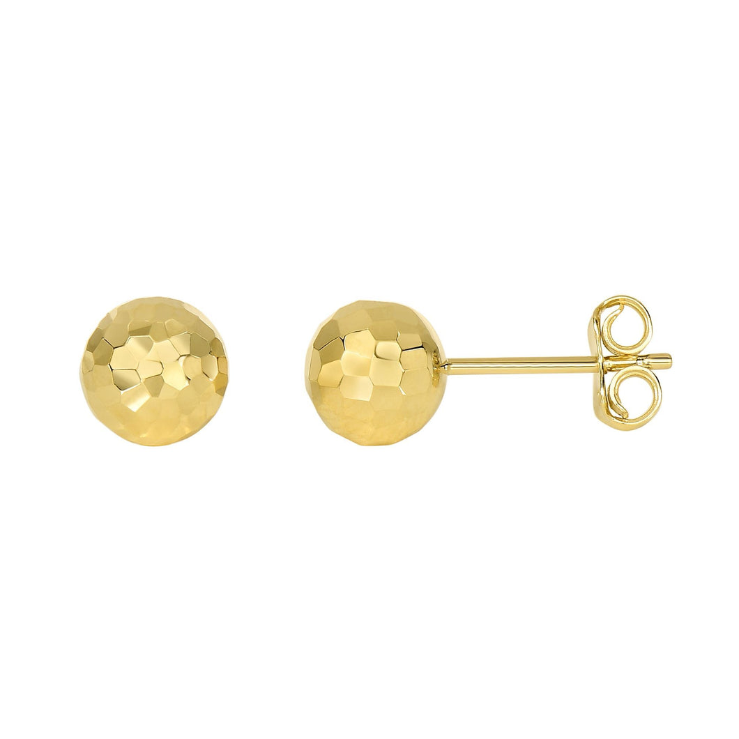 14Kt Yellow Gold 7.0M Shiny Diamond Cut Ball Earring On Post with Butterfly Clasp