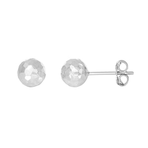 14Kt White Gold 7.0mm Shiny Diamond Cut Ball Earring On Post with Butterfly Clasp