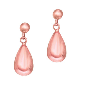 14Kt Rose Gold 7.4X20.0mm Shiny Puffed Teardrop Earring On Post with Butterfly Clasp