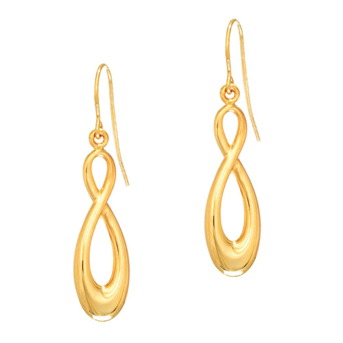 14Kt Yellow Gold 7.9X35.0 Shiny Long Infinity Drop Earring with 