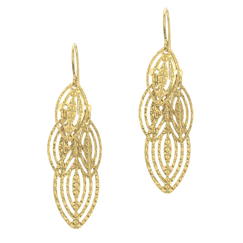 14Kt Yellow Gold 13.0X40.0 Shiny Diamond Cut 4-Marquise Shape Drop Earring with 