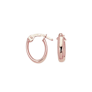 14K Rose Gold Shiny Domed Tube Oval Hoop Earring with with Hinged Clasp