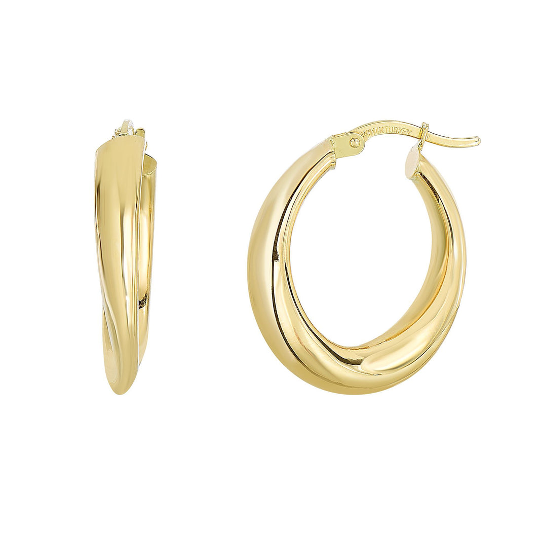 14Kt Yellow Gold 19.4X24.1mm Shiny Graduated Oval Shape Hoop Earring with Hinged Clasp