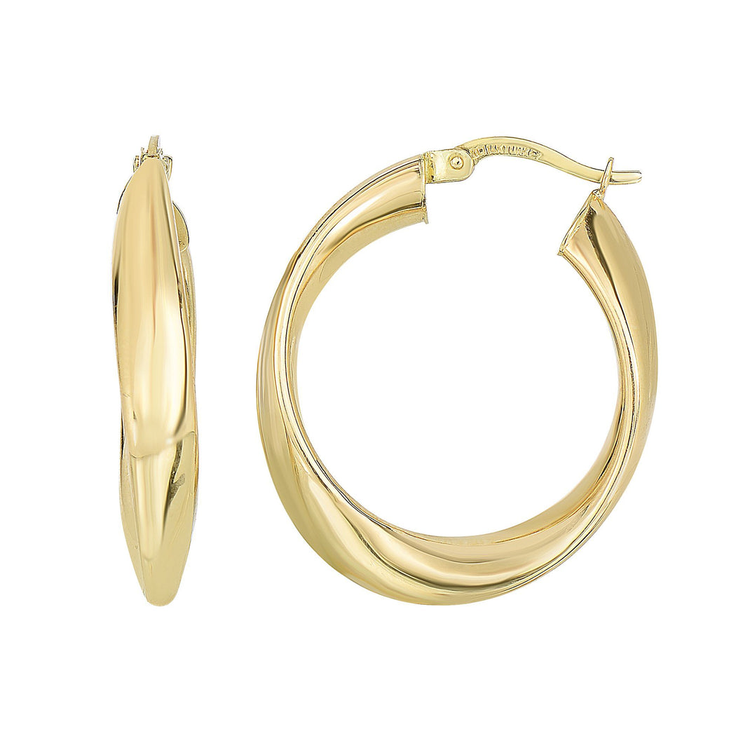 14Kt Yellow Gold 4.7X21.1X30.7mm Shiny Twisted Oval Hoop Earring with Hinged Clasp