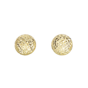 14Kt Yellow Gold 11.0mm Shiny Diamond Cut Round Puffed Post Earring with Push Back Clasp