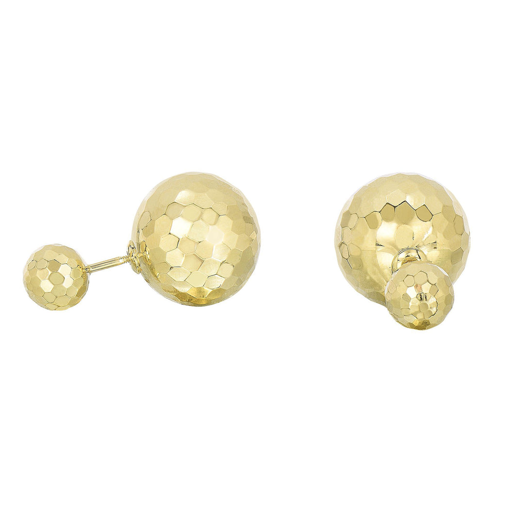 14Kt Yellow Gold 8.0mm Mirror Diamond Cut Ball St Ud Earring with 12mm Screw Off Ball Clasp