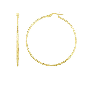 14Kt Yellow Gold 45X1.5mm Shiny+Textured Round Hoop with Hinged Clasp