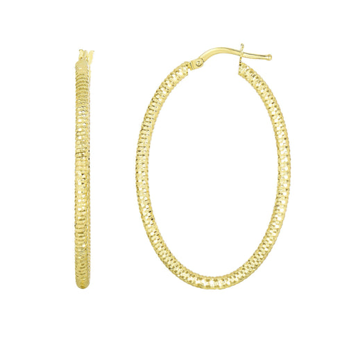 14Kt Yellow Gold 36X16.2mm Hanging Shiny Open Square+Textured Open Oval Drop Earring with Euro Wire Clasp