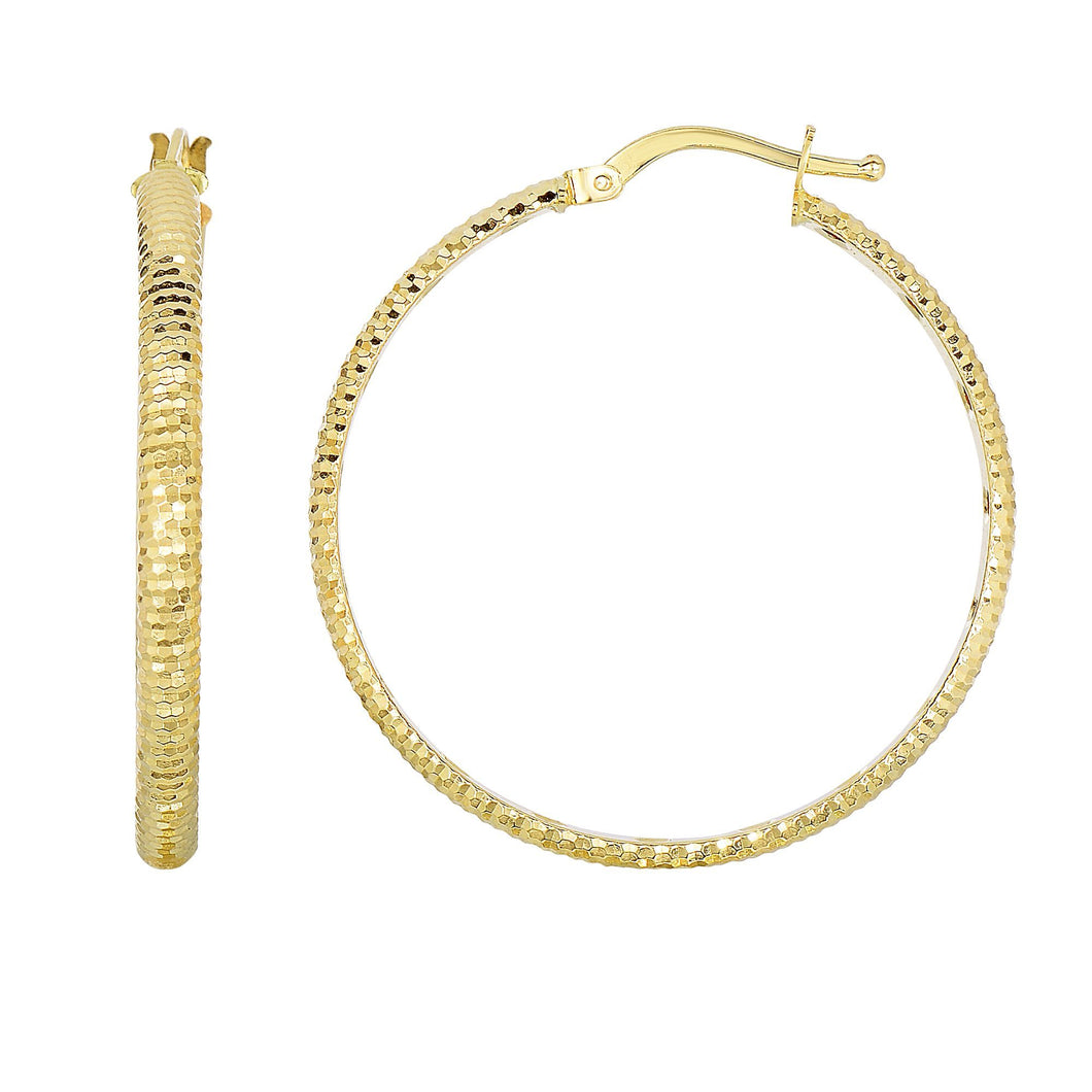 14Kt Yellow Gold 33X2.8mm Diamond Cut Round Hoop with Hinged Clasp