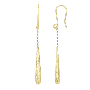 14Kt Yellow Gold 50X3.4mm Diamond Cut Long Teardrop On Oval Link Chain Drop Earring with Euro Wire C Lasp