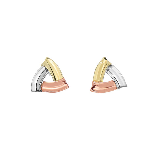 14K Yellow+Rose+White Gold Shiny 10.6mm Open Triangle Shaped Post Style Earring with Push Back Clasp