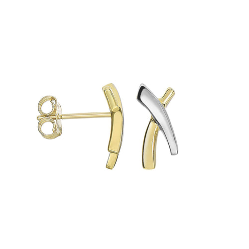 14K Yellow+White Gold 12.5X5.6mm Shiny Convex 