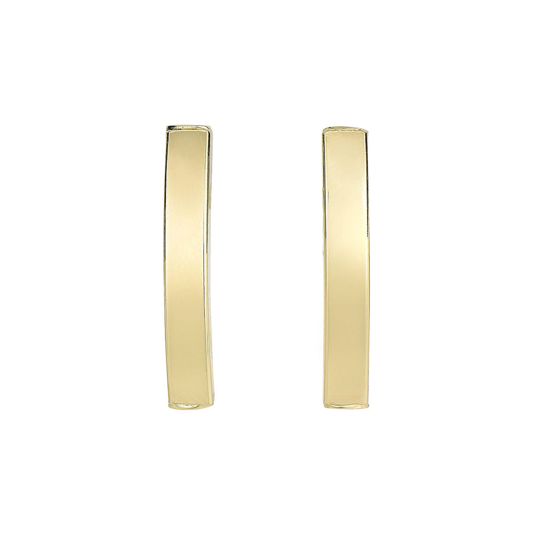 14Kt Yellow Gold 26.3X3.9mm Shiny Long Slitely Curve Square Tube Rectangle Fancy Post Earring with Push Back Clasp