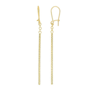 14Kt Yellow Gold 63X1.5mm Shiny+Diamond Cut Long T Ube Bar Fancy Drop Earring with Safety Clip Euro Wire Clasp