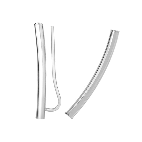 14Kt White Gold 26X7mm Shiny Round Tube Curved Cylinder Type Post Earring with Euro Wire Clasp